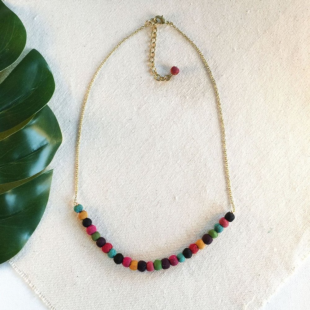 NWT -Delicate Kantha Necklace -Boho -Rainbow -Multicolored -Fair Trade -Ethical